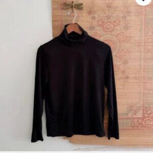 Ann Taylor Petite Navy/Black 100% Silk Ribbed Turtleneck